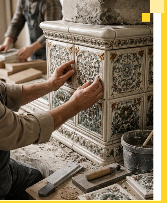 Изразцовые камины под ключ в Пугачёве: проект и монтаж