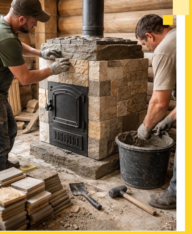 Облицовка банной печи под ключ в Пугачёве: камень и плитка