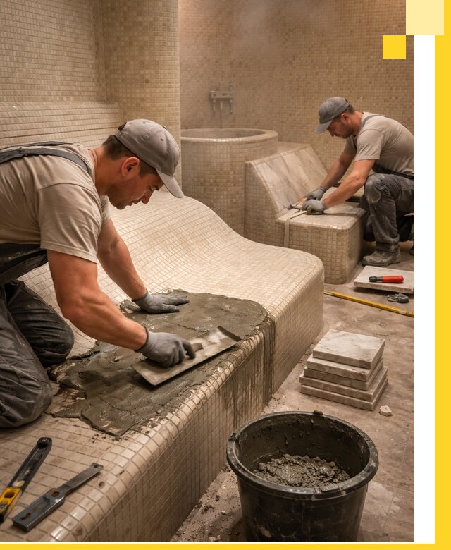 Лежаки для хамама под ключ в Пугачёве, проект и монтаж